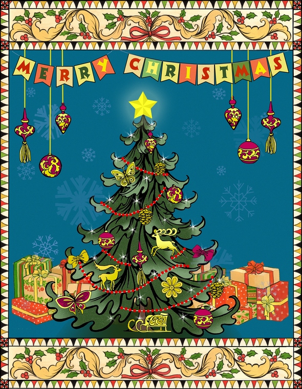 Naive Christmas Tree Greeting Card by Irina Stetsenko